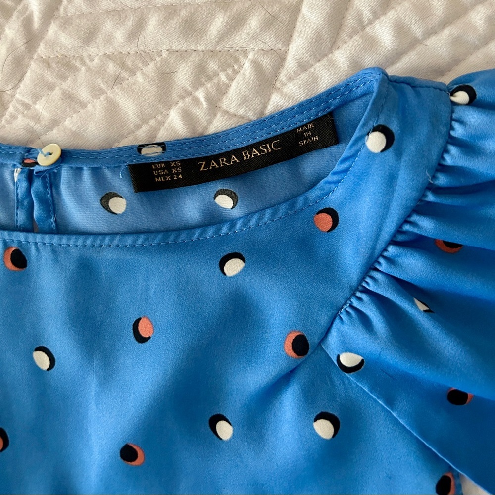 Zara blue dress with polka dot pattern and flutter sleeves - Picture 2 of 3
